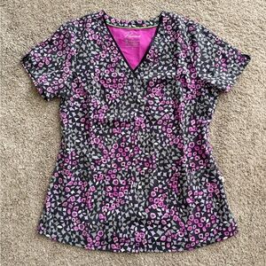 Patterned Pink and Gray Women's scrub top